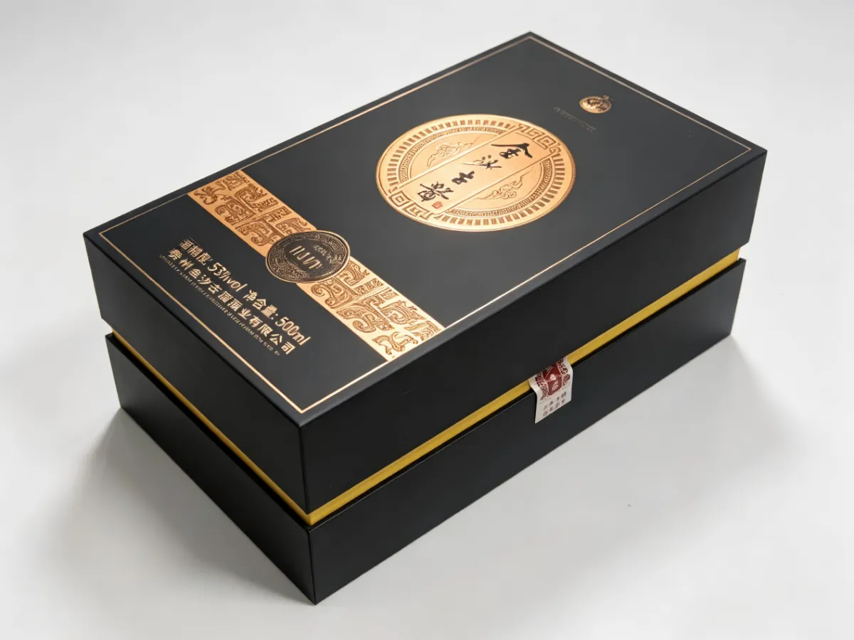Flat fold rigid cardboard wine box structure for single bottle packaging, showing Zemeijia custom box design